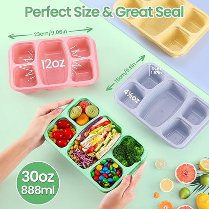 Bento Box Adult Lunch Containers 4 Pack, 5 Compartment Reusable Lunchable Containers for Kids, Stackable Snack Box With XXL Space for Sandwiches,Meal Prep for School Travel