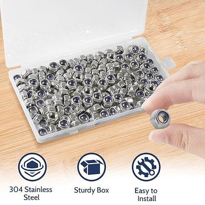 150 Pack M6-1.0mm Nylon Insert Hex Lock Nuts, 304 Stainless Steel A2-70 Locknuts,Standard Metric Thread Nylock Nuts for Bolts