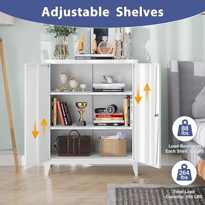 Metal Storage Cabinet,Home Office Cabinet with Doors and Adjustable Shelves,Locking Cabinet with Adjustable Leg Levelers Assembly Required(White)