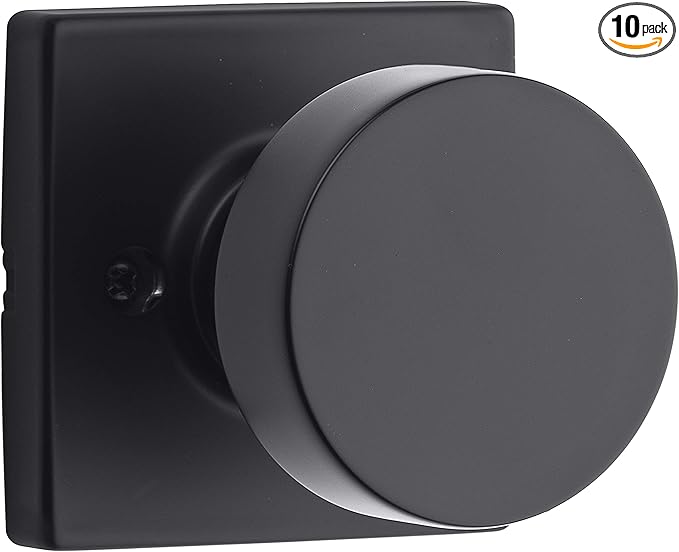 Kwikset Pismo Dummy Door Knob,Sided Handle for Closets,French Double Doors,and Pantry,Matte Black Non-Turning Interior Push/Pull Door Knob,with Microban Protection,(Pack of 10)