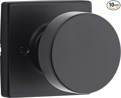 Kwikset Pismo Dummy Door Knob,Sided Handle for Closets,French Double Doors,and Pantry,Matte Black Non-Turning Interior Push/Pull Door Knob,with Microban Protection,(Pack of 10)