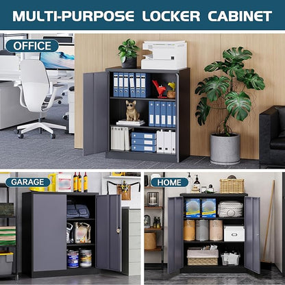 MIIIKO Metal Storage Cabinet, Base Cabinets 2 Door, Steel Storage Cabinets with Locking Doors and Shelves for Garage, Kithen, Home Office and Classroom