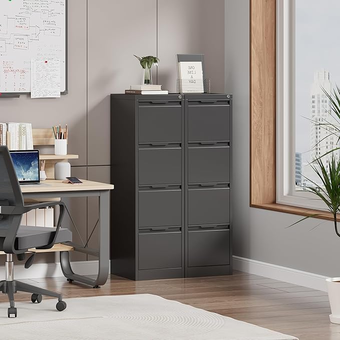 4 Drawer File Cabinet, Tall Vertical Filing Cabinets for Home Office, Locking Metal File Cabinet for Letter/Legal/A4/F4 Size, Assemble Required