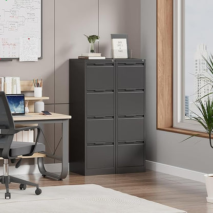 4 Drawer File Cabinet, Tall Vertical Filing Cabinets for Home Office, Locking Metal File Cabinet for Letter/Legal/A4/F4 Size, Assemble Required