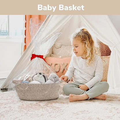 CHICVITA Storage Basket for Gifts, Small Gift Basket for Nursery Toy Organizer, Decorative Cotton Rope Baskets with Handles for Shelves, Closet, 13 x 9.8 x 5 inches, Brown