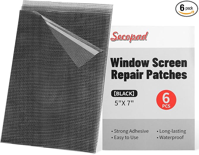 5" x 7" Black/Grey Screen Repair Kit, 6 PCS Window Screen Patch Repair Tape for Mesh Window Door, Strong Adhesive Fiberglass Mesh Pacth Tape