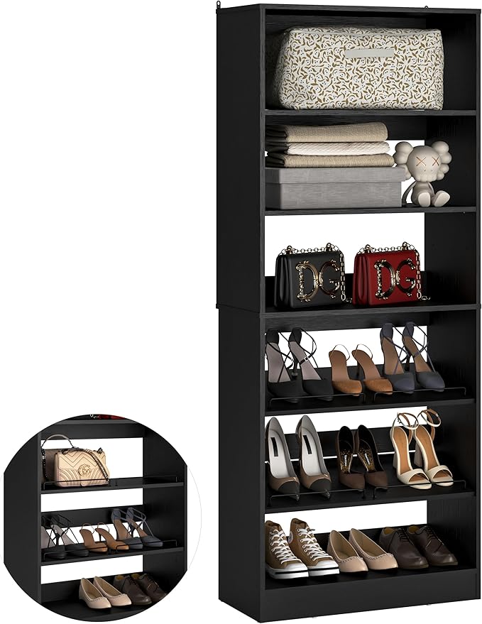 Unikito Closet System, 25 Inch Freestanding Closets Shoe Organizer, Standalone Wood Shoe Shelves, Heavy Duty Walk in Closet Tower for Bedroom, Mudroom and Entryway, 25" W x 16" D x 80" H, Black