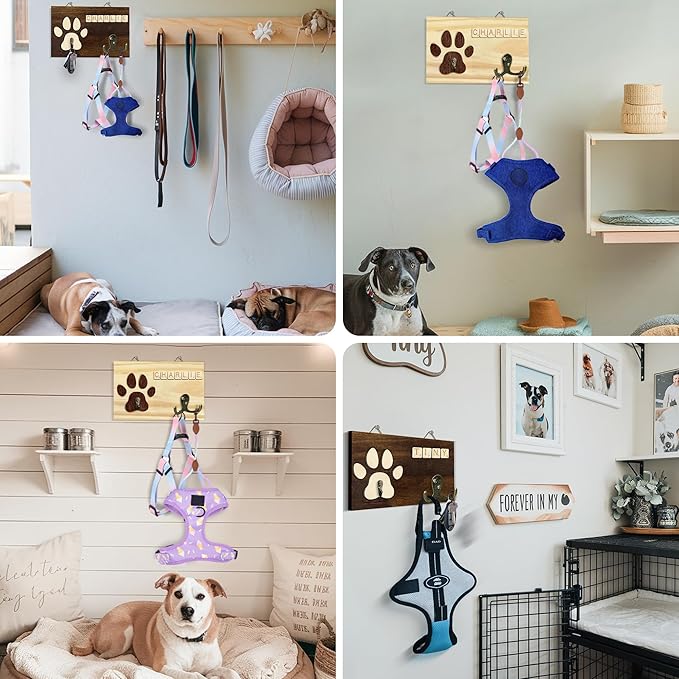 Dog Leash Holder Wall Mount, Pet Harness Hanger with Scrabble Letters, Dog Collar Organizer for Entryway, Cat Leash Key Holder for Wall, Pet Memorial Loss Gifts, Keepsake, Home Decor PF218-W
