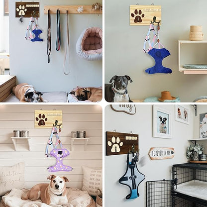 Dog Leash Holder Wall Mount, Pet Harness Hanger with Scrabble Letters, Dog Collar Organizer for Entryway, Cat Leash Key Holder for Wall, Pet Memorial Loss Gifts, Keepsake, Home Decor PF218-W