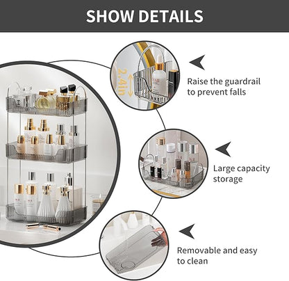 3 Tier Bathroom Organizer Countertop Makeup Perfume Tray Skincare Organizer for Bathroom Dresser Vanity (Grey)