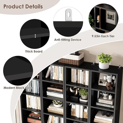 FOTOSOK 8-Tier Media Tower Rack, 11.6 X 9.3 X 70.9 Inches CD DVD Slim Storage Cabinet with Adjustable Shelves, Tall Narrow Bookcase Display Bookshelf for Home Office, Black