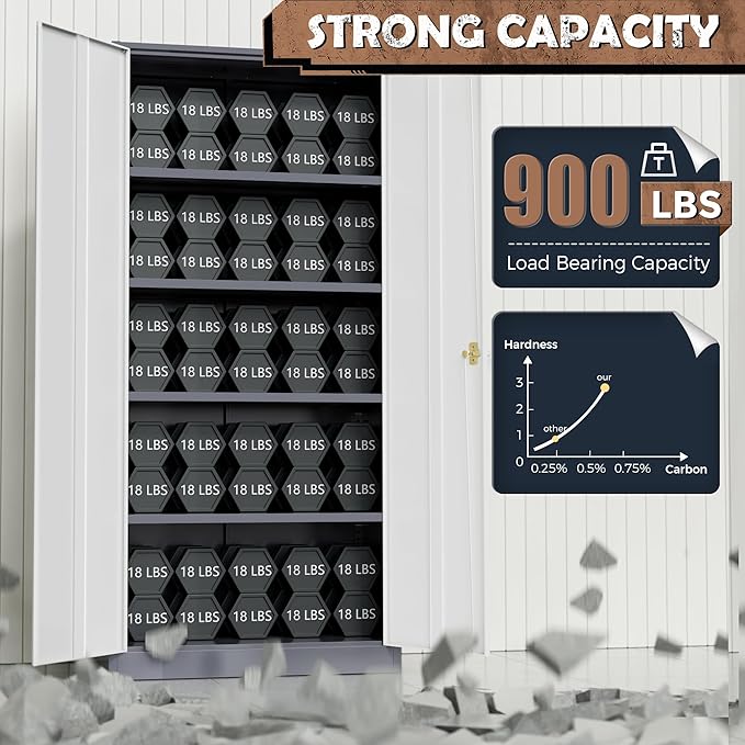 INTERGREAT Metal Storage Cabinet, 72” H Storage Cabinet with 2 Doors and 4 Adjustable Shelves for Office, Home, Garage, Pantry (Assembly Required, Grey White)