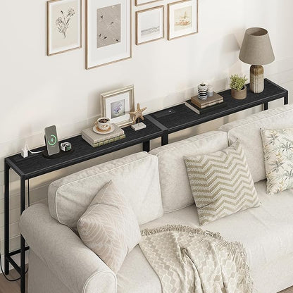 Console Table, 2 Pack Narrow Sofa Table, 43.3” Entrance Table with Power Station, Behind Couch Table, for Living Room, Hallway, Entryway, Foyer, Black CTBK112E01S2