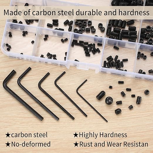 240 Pcs Allen Head Screws, Hex Socket Head Screws, Grub Screw Set, M3/M4/M5/M6/M8 Metric Stainless Steel Internal Hex Drive Cup-Point Screw Assortment Kit for Door Handles, Light Fixture(Black)