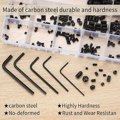 240 Pcs Allen Head Screws, Hex Socket Head Screws, Grub Screw Set, M3/M4/M5/M6/M8 Metric Stainless Steel Internal Hex Drive Cup-Point Screw Assortment Kit for Door Handles, Light Fixture(Black)