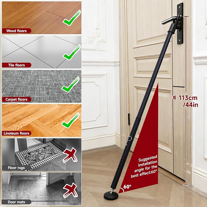 Upgraded 2-in-1 Door Security Bar 2Pack, Heavy Duty Anti-Slip Door Stopper Stick for Front/Sliding Glass Door, No Drill Easy Install Door Jammer for Apartment, 20-51” Adjustable Portable Door Lock