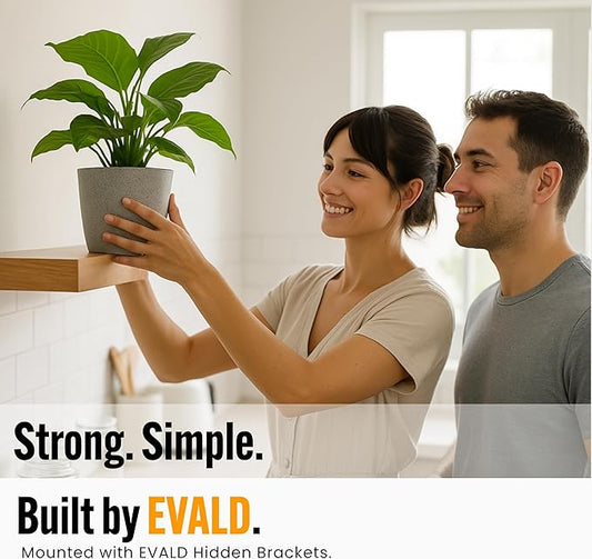 EVALD LevelMate™ 6" Titan-Mount Floating Shelf Brackets | Heavy Duty Hidden Black Carbon Steel Wall Supports for Wood Mantel, Bookshelf, Kitchen & Office Shelving | Invisible Bracket Hardware (4 Pack)