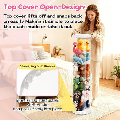 Stuffed Animal Storage Tube, 47x11 Inch Large Capacity Toy Storage Organizer with Zipper - Easy Assembly & Space Saving for Plush Toys, Ideal for Playrooms Living Rooms Bedrooms (Ivory White)