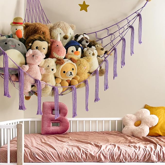 Stuffed Animal Storage Hammock Net - Toy Hammock Net for Stuffed Animals Corner - Hanging Stuff Animal Organizer Holder Large Size Baby Nursery Room Decor