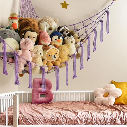 Stuffed Animal Storage Hammock Net - Toy Hammock Net for Stuffed Animals Corner - Hanging Stuff Animal Organizer Holder Large Size Baby Nursery Room Decor