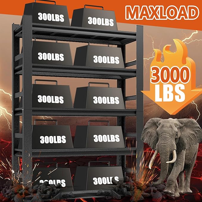 Heavy Duty Storage Shelves, 5-Tier Metal Shelving Unit, Adjustable Steel Shelves, Industrial Metal Shelving, for Warehouse Workshop, Garage, Basement Storage, Black（72" Hx35.4 Wx15.7 D）