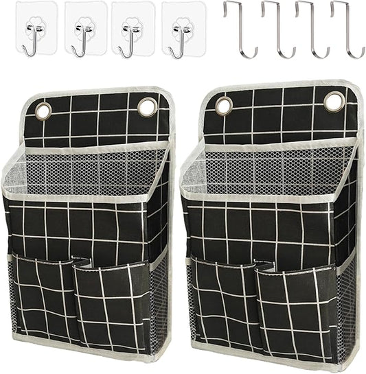 Hanging Basket for Organizing, Wall Organizer with Pockets and Over The Door Organizer，Can for Home, Closet, Office and Camper (Black Grid2)