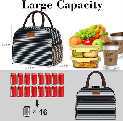 Coobiiya Lunch Bag Women, Lunch Box for Women Adult Men, Small Leakproof Cute Lunch Tote Large Capacity Reusable Insulated Cooler Lunch Container for Work/Office/Picnic/Travel-Stripe