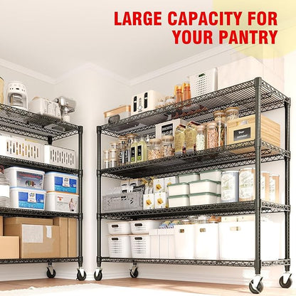 4-Tier Metal Storage Shelving Unit, 2640 Lbs Load Capacity Heavy-Duty Shelf Organizer, Adjustable Wire Rack Shelves for Garage, Pantry & Kitchen, 71.8" h x 59" w x 17.7" d