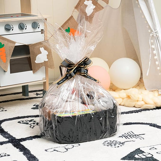 CHICVITA Cotton Rope Woven Easter Basket with Handles for Books, Magazines, Toys - Decorative Rectangle Basket for Baby Nursery, Living Room, Bathroom, Black