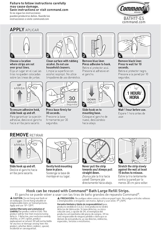 Command Bath Large Towel Hook Value Pack, Clear Frosted, 3-Large Hooks, 3-Water-Resistant Strips, Organize Damage-Free