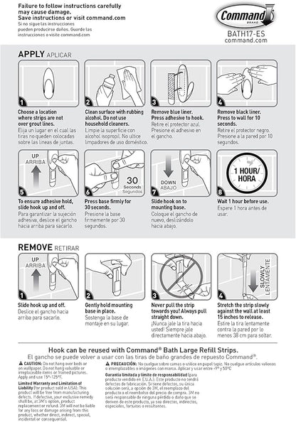 Command Bath Large Towel Hook Value Pack, Clear Frosted, 3-Large Hooks, 3-Water-Resistant Strips, Organize Damage-Free