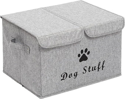 Large Dog Toys Storage Box Canvas Storage Basket Bin Organizer with Lid - Collapsible Linen Bin Ideal for Organizing Dog Cat Toys and pet stuff-PP Boad-17" x 12" x 10" - Snow Gray