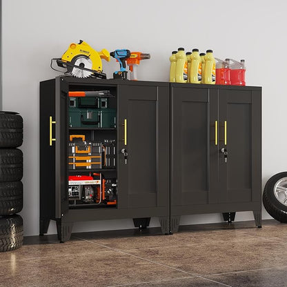 Black Metal Storage Cabinet, 36" Tall Locking Storage Cabinet with 2 Adjustable Shelves, Steel Locker Organizer, for Office, Home, School, 2PS