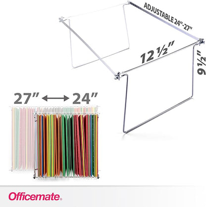 Officemate Hanging File Frame, Letter Size (Fits 24″–27″), Adjustable Heavy-Duty Steel File Drawer Organizer for Desks, Cabinets & Shelves (91964)
