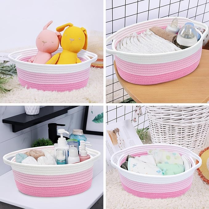 ABenkle Small Basket with Gift Bags and Ribbons, Empty Gift Baskets for Mother's Day, Decorative Boho Rope Woven Nursery Storage Organizer Toy Baskets with Handle for Baby Showers, 12"X 8" X 5"