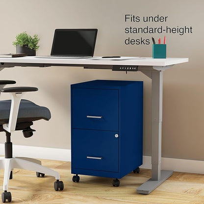 STAPLES 2-Drawer Vertical File Cabinet, Letter Size Documents, Lockable & Mobile, 18" D x 14" W x 26.3" H, Blue