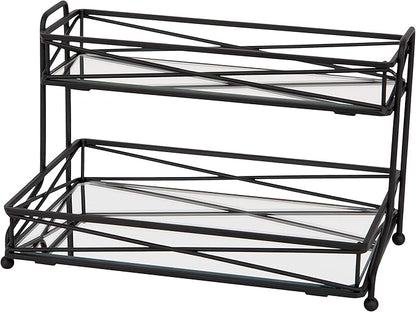 Home Details Mirrored, Perfect for Perfumes, Jewelry, Makeup, Cosmetic Organizer, Stylish Decor in Matte Black 2 Tier Vanity Tower