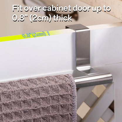 Over Cabinet Towel Bar 9" Kitchen Towel Rack - Silver, Stainless Steel Towel Holder for Cabinet - 1 Pack