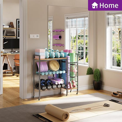 Dumbbell Rack, Gym Storage Rack, Weight Rack for Home Gym, Dumbbells, Kettlebells, Yoga Mats & More Space-Saving Home Gym Organizer