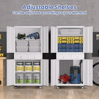 Garvee Metal Storage Cabinet, 73 Inch Garage Storage with Locking Doors and Adjustable Shelves, Heavy Duty Tool Cabinet with 2 Drawers