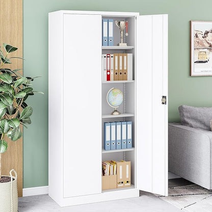 Metal Storage Cabinet with Lock,Lockable Garage Cabinet with 2 Doors and 5 Adjustable Shelves,Tall Steel Cabinets for Garage,Workshop,Gym,School