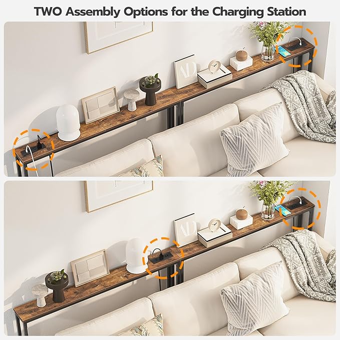 HOOBRO Skinny Console Table with Power Outlets and USB Ports, Table with Charging Station and 39.4" Skinny Console Table, for Entryway, Hallway, Foyer, Rustic Brown BF15XG01G1-BF51UXG01