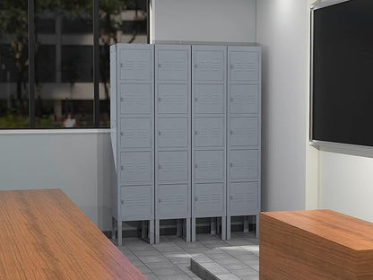Metal Locker with 5 Doors, 5 Tier Steel Storage Lockers for School, Home, Office, Gym (Grey)