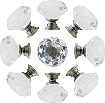 YourGift 12 Pack Drawer Knobs Diamond Shaped Crystal Glass 40mm Cabinet Knobs Pull Handles (40 mm, 12 Pack, Bronze)