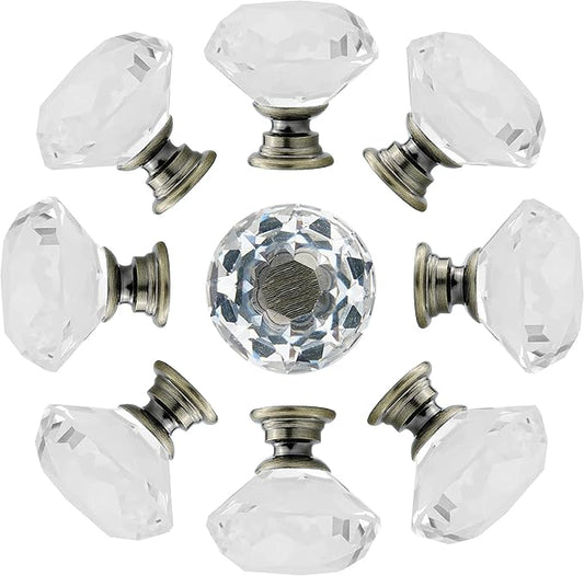 YourGift 12 Pack Drawer Knobs Diamond Shaped Crystal Glass 40mm Cabinet Knobs Pull Handles (40 mm, 12 Pack, Bronze)