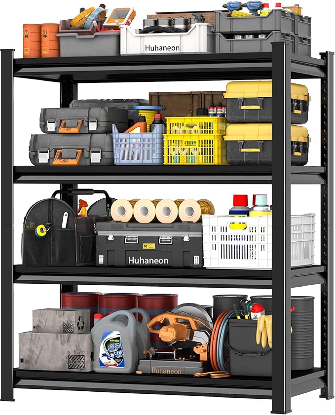 40''W Garage Shelves Heavy Duty - 2,000Lbs Steel Metal Adjustable Utility Storage Shelving Rack Units 40" W x 16" D x 66" H 4 Tier Black