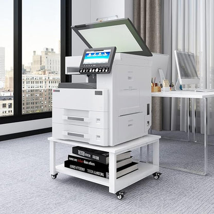Natwind 2 Tier Laser Printer Stand,23.6''x23.6'' Large Printer Table,Copier Stand with Wheels, Heavy Duty Rolling Printer Cart with Paper Storage Shelf for Home Office (White)