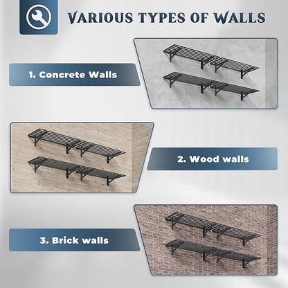 4-Pack 1.5x4ft Garage Shelving Wall Mounted, 1.5 x 4' Heavy Duty Garage Storage Shelves with Hooks, 1000LB Capacity