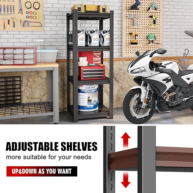 Metal Garage Shelving Unit, Heavy Duty Adjustable Storage Rack, Steel Shelving, Industrial Shelves for Heavy Tools and Equipment, Ideal for Garage, Basement (4-Tier 54" Hx13.8 Wx11.8 D)