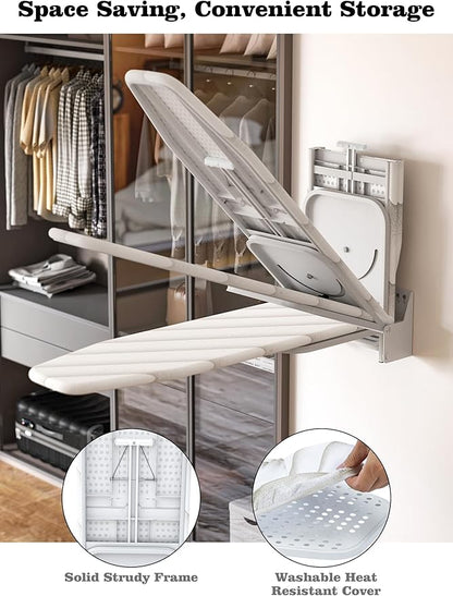 Nisorpa Wall Mounted Ironing Board 37.9" x 11.8" Fold Away 180° Swivel Iron Board with Heat Resistant Cover in Wall Ironing Board Space Saving for Home Laundry Room
